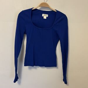 Anthropologie Maeve Long‎ Sleeve Top Scoop Neck Small Blue Basic Closet Staple